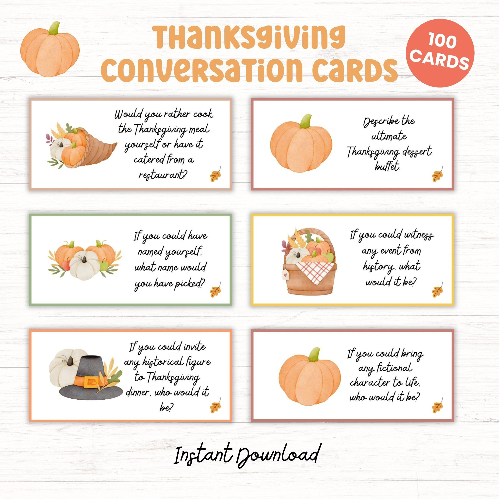100 thanksgiving conversation starter cards, printable | family
