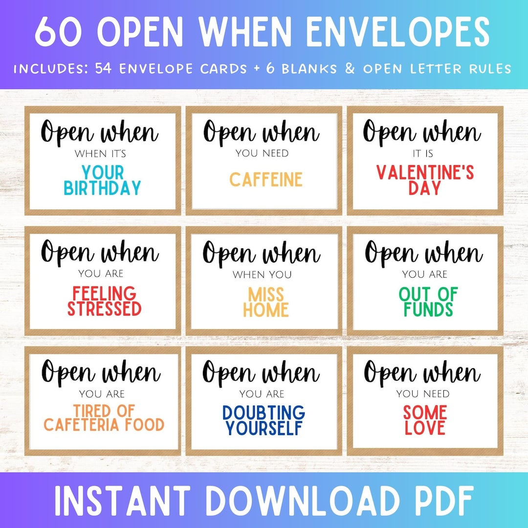 Open When Letters Envelope Cards for College Student or Going Away Gift, PRINTABLE Open When Labels, College Notes, College Care Package - Etsy open-when-letters-envelope-cards-for-college-student-or-going-away-gift-printable-open-when-labels-college-notes-college-care-package-etsy