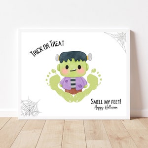 Halloween Frankenstein Handprint Footprint Craft, Halloween Handprint Art, DIY Craft for Kids Baby Toddler, Memory Keepsake, Printable