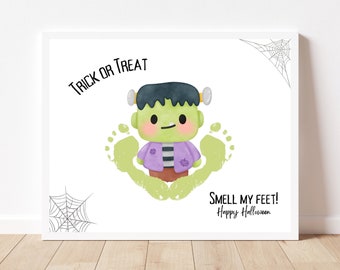 Halloween Frankenstein Handprint Footprint Craft, Halloween Handprint Art, DIY Craft for Kids Baby Toddler, Memory Keepsake, Printable