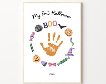 Baby's 1st First Halloween Handprint Footprint Craft, Printable | Baby Halloween Art, Daycare Infant Activity, DIY Halloween Keepsake