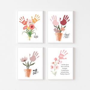 Paquete de arte con huellas de flores para el Día de la Madre, imprimible, regalo de artesanía para mamá de bebés, niños, bebés o niños en edad preescolar, tarjeta de regalo de recuerdo para hacer uno mismo