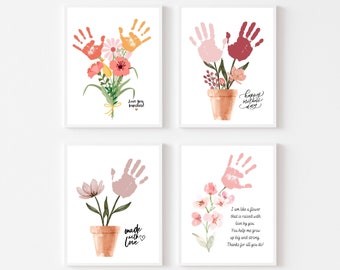 Mothers Day Flower Handprint Art Bundle, Printable | Mom craft gift from Baby, Kids, Toddler or Preschool | DIY Keepsake Gift Card