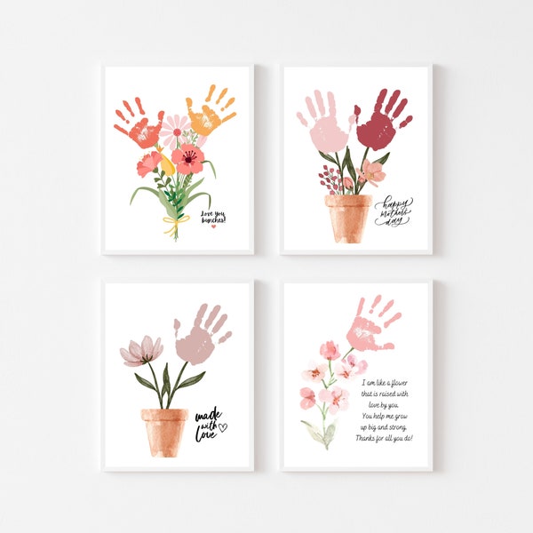 Mothers Day Flower Handprint Art Bundle, Printable | Mom craft gift from Baby, Kids, Toddler or Preschool | DIY Keepsake Gift Card
