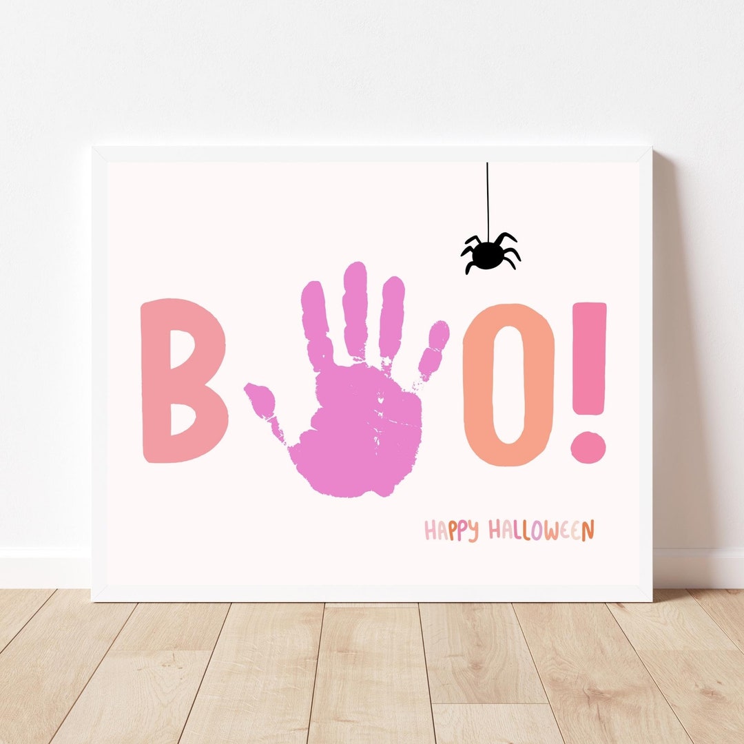 Halloween Pink Boo Handprint Art Craft PRINTABLE Halloween - Etsy