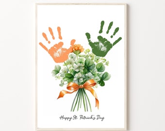 St Patricks Day Handabdruck Kunsthandwerk zum Ausdrucken | St. Patricks Day Basteln für Kinder, Babys, Kleinkinder | März-Aktivität für Vorschule und Kindergarten