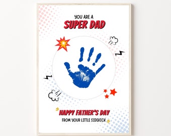Fathers Day Super hero Handprint Art Craft, PRINTABLE | Gift for Dad from Kids, Toddler, Baby | Preschool Activity, DIY Keepsake Card