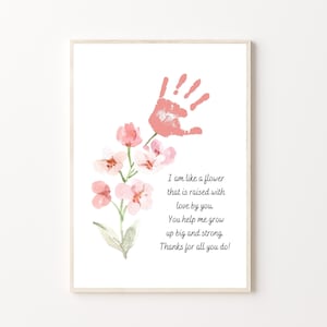 Handafdruk bloemen ambachtelijke kunst, afdrukbaar | Moederdagactiviteit voor moeder of grootouders handafdruk, verjaardagscadeau van kinderen of kleinkinderen