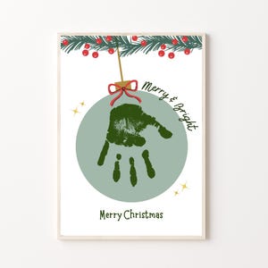 Impression artistique d'empreinte de main de décoration de Noël, version imprimable | Cadeau de Noël pour les parents, les grands-mères, les mamans et les parents d'enfants, de bébés et de tout-petits, une activité à la garderie pour les enfants d'âge préscolaire