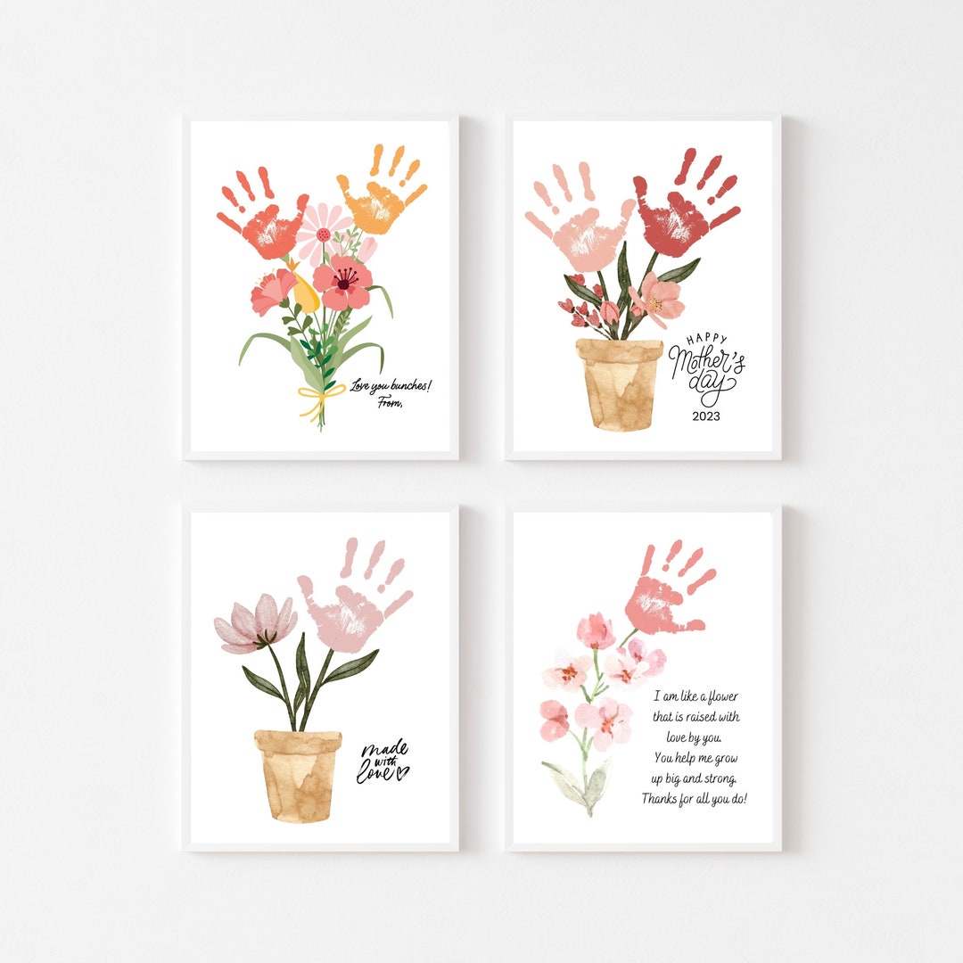 Mothers Day Flower Handprint Art Bundle Printable  Mom Craft