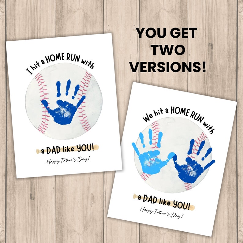 Fathers Day Baseball Handprint Art Craft, PRINTABLE | Gift for Dad from Kids, Toddler, Baby | Preschool Activity, DIY Keepsake Card image 2