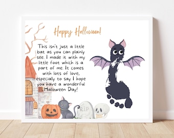 Halloween Footprint Art Craft, PRINTABLE | Cute Halloween Handprint Activities for Kids, Toddler, Baby | Preschool Daycare Activity