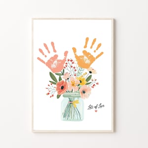 Flower Handprint Craft Art, Printable | Mothers Day, For Mom or Grandma Birthday Handprint, Gift from Kids or Grandkids, Mother's Day