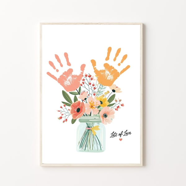 Flower Handprint Craft Art, Printable | Mothers Day, For Mom or Grandma Birthday Handprint, Gift from Kids or Grandkids, Mother's Day