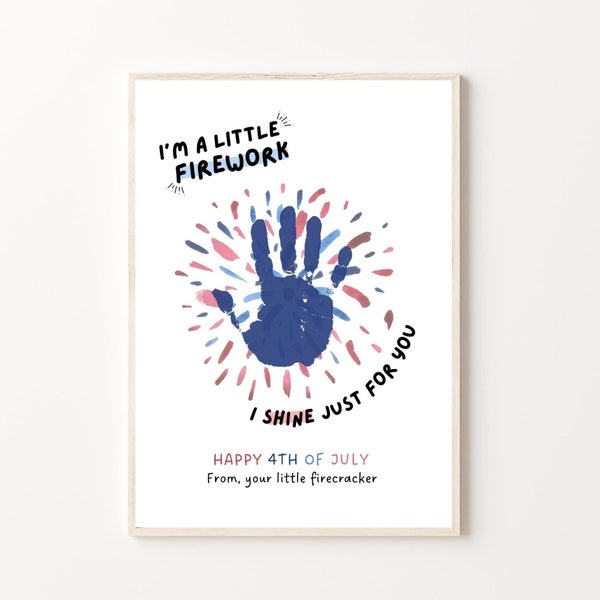 4 juli handafdruk kunstambacht, afdrukbaar | Cadeau voor 4 juli van kinder-, baby-, peuter- of kleuteractiviteit | Aandenken kaart cadeau