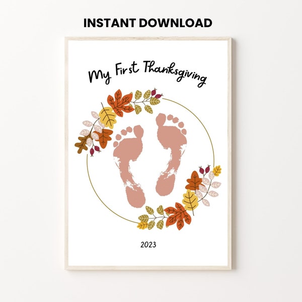 Baby's My 1st First Thanksgiving Footprint Craft, Printable | Baby Thanksgiving Art, Daycare Infant Activity, DIY Thanksgiving Card