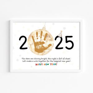 Poema de arte de impressão de mão de Ano Novo de 2025, para impressão | Atividade de artesanato de véspera de Ano Novo para crianças, bebês, crianças pequenas, atividades de sala de aula de creche pré-escolar