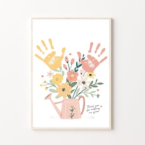 Arte artesanal con huellas de flores, imprimible / Día de la Madre, para la huella de la mano de cumpleaños de mamá o abuela, regalo de agradecimiento al maestro de niños o nietos