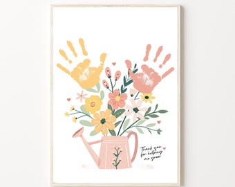 Flower Handprint Craft Art, Printable | Mothers Day, For Mom or Grandma Birthday Handprint, Teacher Appreciation Gift from Kids or Grandkids