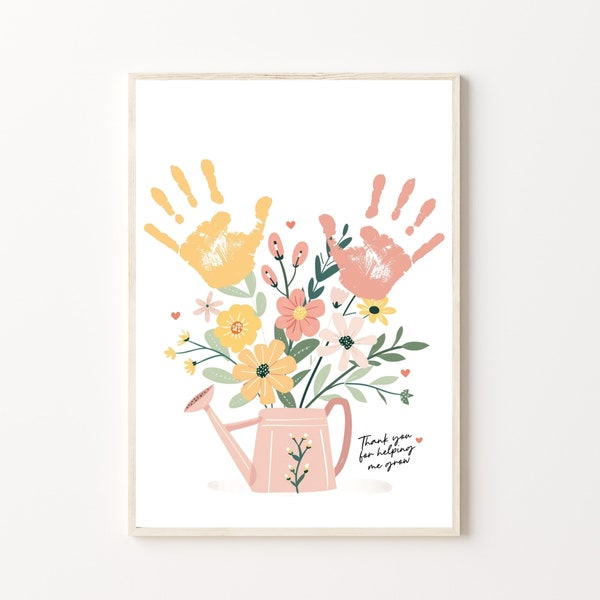 Flower Handprint Craft Art, Printable | Mothers Day, For Mom or Grandma Birthday Handprint, Teacher Appreciation Gift from Kids or Grandkids