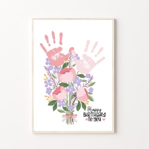 Blumenstrauß Handabdruck Handwerk Kunst zum Geburtstag, Printable | Für Mama oder Großeltern Handabdruck, Geschenk von Kindern oder Enkelkindern