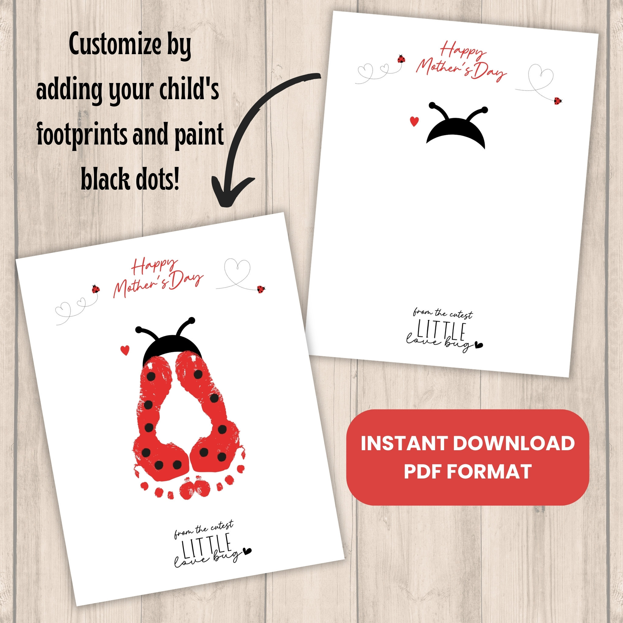 Mothers Day Love Bug Footprint Art Craft for Baby, Printable| Handprint ...