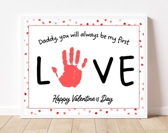 Manualidad con huellas de manos de San Valentín, regalo para papá, IMPRIMIBLE, manualidad para San Valentín para bebés, manualidad con huellas, actividad preescolar o de guardería