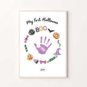 Baby&#39;s 1st First Halloween Handprint Footprint Craft, Printable | Baby Halloween Art, Daycare Infant Activity, DIY Halloween Keepsake