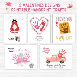 Valentines Day Handprint Footprint Art Craft Bundle, PRINTABLE | Gift from toddler, baby, kids | Daycare or Preschool Valentines Activity
