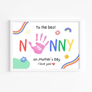 Artesanía de arte con huellas de manos de niñera del Día de la Madre, imprimible / regalo para niñeras de nietos, bebés, niños pequeños, niños o preescolares / regalo o tarjeta de recuerdo