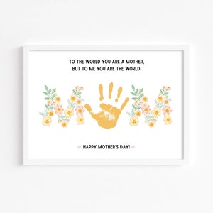 Arte con huella de mano de flores para el Día de la Madre, imprimible/manualidad para mamá de bebés, niños pequeños, niños o preescolares/regalo o tarjeta de recuerdo