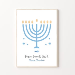 Créations artistiques d'empreintes de main de Hanoucca, imprimable | Cadeau Menorah pour les parents, grand-mère, maman, papa d'enfants, bébé, tout-petits, activité de garderie préscolaire