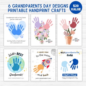 Paquete de arte con huellas de manos del Día de los abuelos, regalo imprimible / artesanal para abuela o abuelo de bebé, niños, niño pequeño o preescolar / tarjeta de bricolaje
