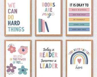 Paquete de decoración de aula boho, arte de pared imprimible, 8,5 "x 11" / carteles de aula de inglés, letreros de aula, arte de pared de maestros, mentalidad de crecimiento