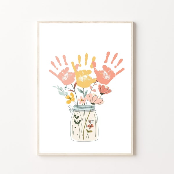 Flower Handprint Craft Art, Printable | Mothers Day, For Mom or Grandma Birthday Handprint, Gift from Kids or Grandkids, Mother's Day