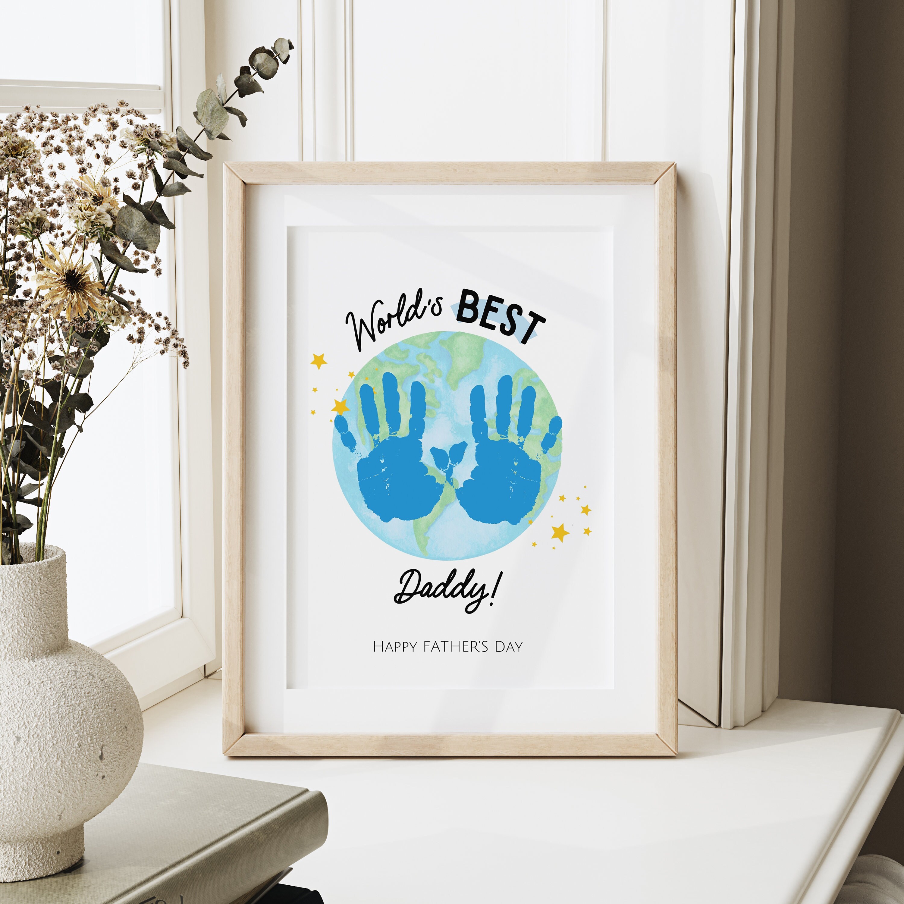 Father's Day Handprint Craft Kit - Wooden Frame With Poem & Blue Washable Finger Paint - Kids Craft Gift For Dad - View #12