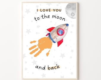 Rocket Handprint Art Craft, PRINTABLE | Gift for Dad, Mom, Grandma, Grandpa from Kids, Toddler, Baby | Preschool Activity, DIY Keepsake Card