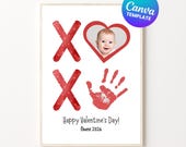 Valentine’s Day Handprint Art | XOXO Valentines Handprint Craft | Editable Canva Valentine Activity for Baby Toddler PreK Preschool Daycare