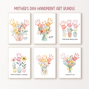 Mothers Day Flower Handprint Art Bundle, Printable | Mom craft gift from Baby, Kids, Toddler or Preschool | DIY Keepsake Gift Card