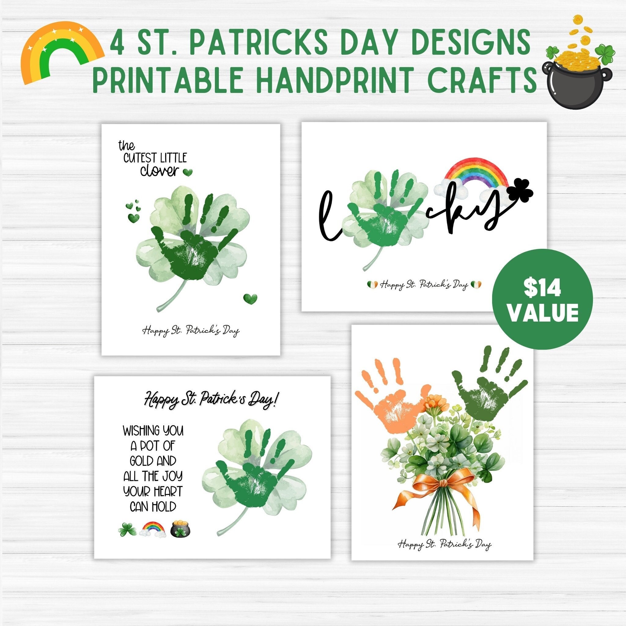 St Patricks Day Handprint Art Craft Bundle, Printable Saint Patricks…