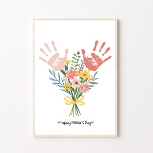 Arte de huellas de manos con flores para el Día de la Madre, imprimible/regalo para mamá o abuelos, manualidades de niños o nietos, Día de la Madre