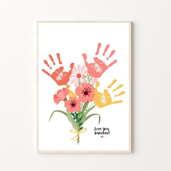 Flower Handprint Craft Art, Printable | For Mom or Grandparents Handprint, Gift from Kids or Grandkids, Mother's Day