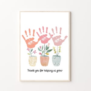 Bloemenhandafdrukkunst, Moederdag of bedankje afdrukbaar | Cadeau voor moeder of oma, drie handen, knutselwerk van kinderen of kleinkinderen, Moederdag