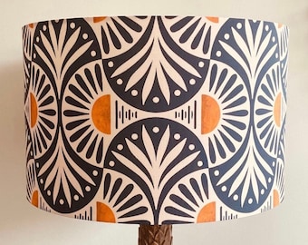 SIZE L ONLY - ArtDeco Lampshades - Handmade Drum Lampshades - Floral Drum Lampshades - Colorful Lampshades - Navy Blue - Orange - Art Deco