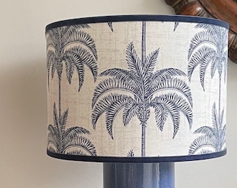 SIZE M ONLY - Handmade Drum Lampshades - Blue Drum Lampshades - Palm Lampshades - Tropical Lampshades - Blue Lampshades