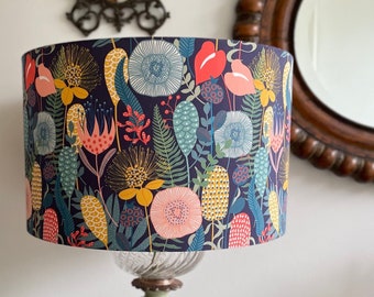 SIZE L ONLY - Handmade Drum Lamp shades - Floral Drum Lampshades  - Jungle - Colorful Lampshade - Anthurium - Fern - Naïve