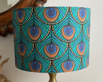 Handmade Drum Lampshades - Floral Drum Lampshades - Peacock - Art deco