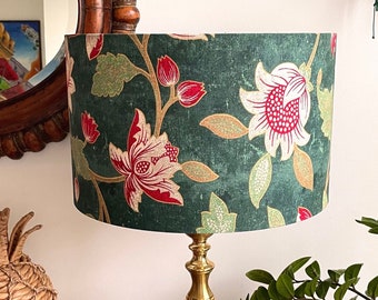 Handmade Drum Lamp shades - Floral Drum Lampshades  - Red flowers - Colorful Lampshade - Red and Green lampshade - Green lampshade