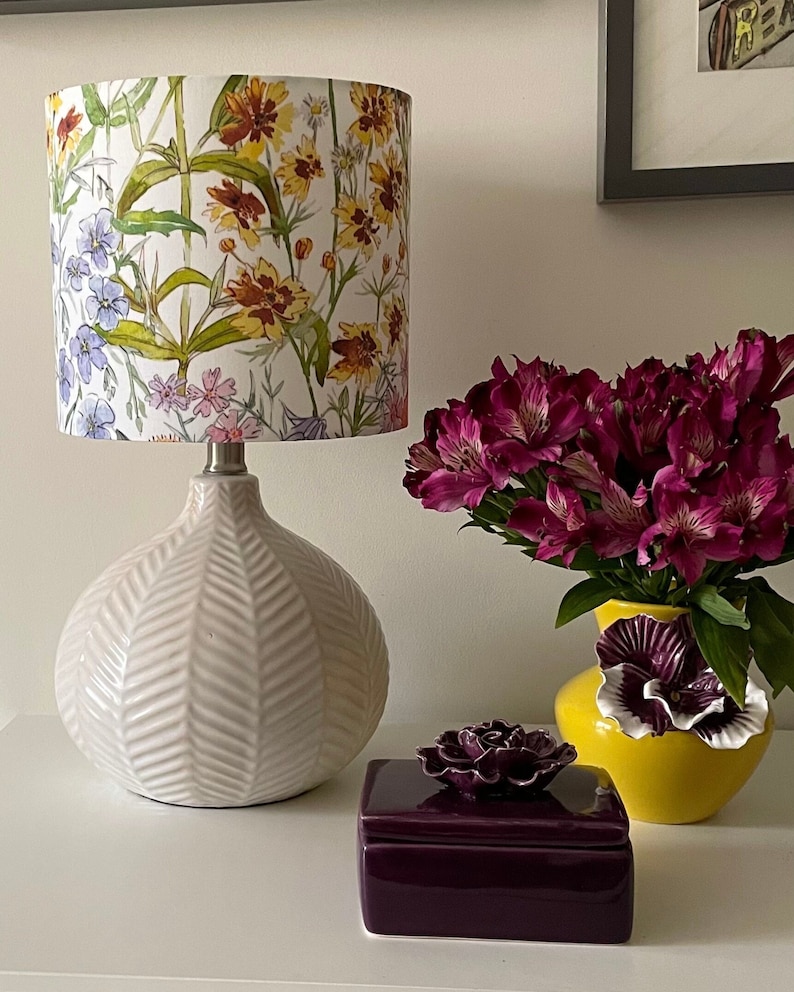 Handmade Drum Lamp shades Floral Drum Lampshades Romantic Colorful Lampshade Floral Flowers image 1