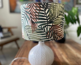 Handmade Drum Lamp shades - Floral Drum Lampshades  - Jungle - Colorful Lampshade - Palm Leaves - Greenerie